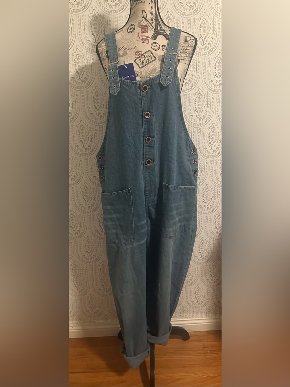 Denim Utility Overalls - Teal Blue Medium